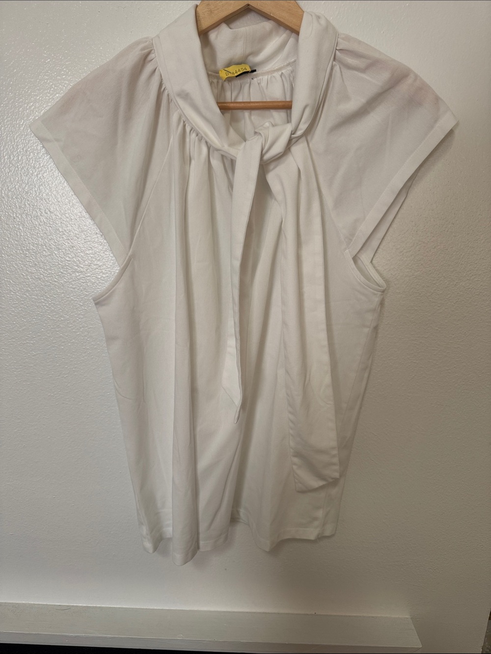 Ann Taylor White Tie-Neck Cap Sleeve Blouse